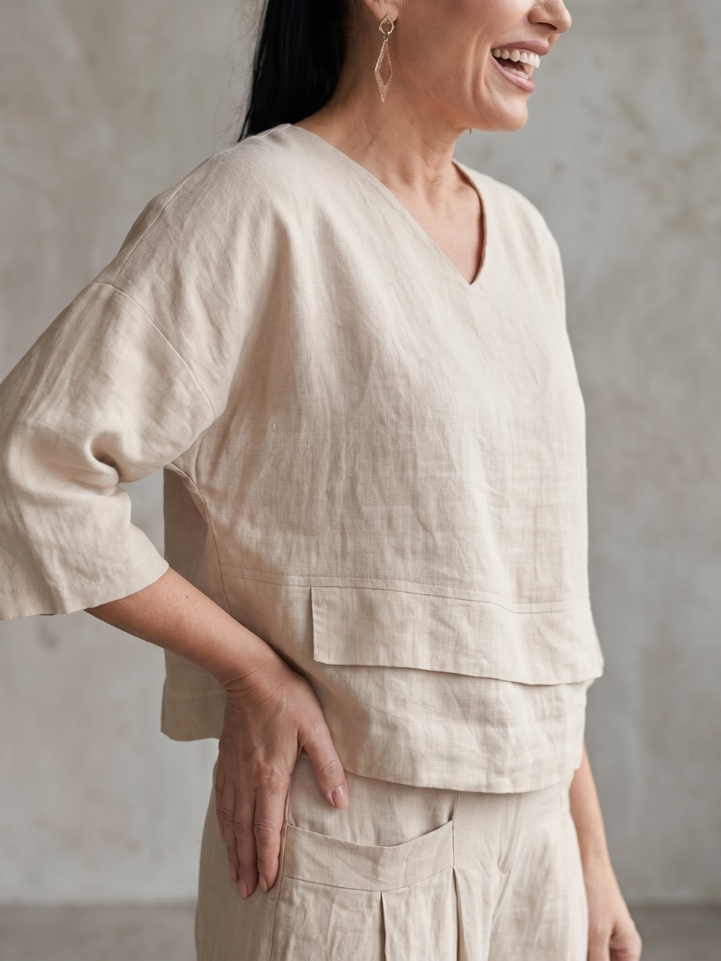 Ensemble femme à effet superposé avec pantalon large