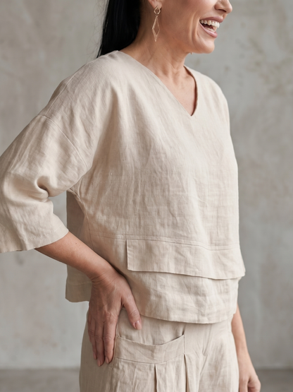 Ensemble femme à effet superposé avec pantalon large