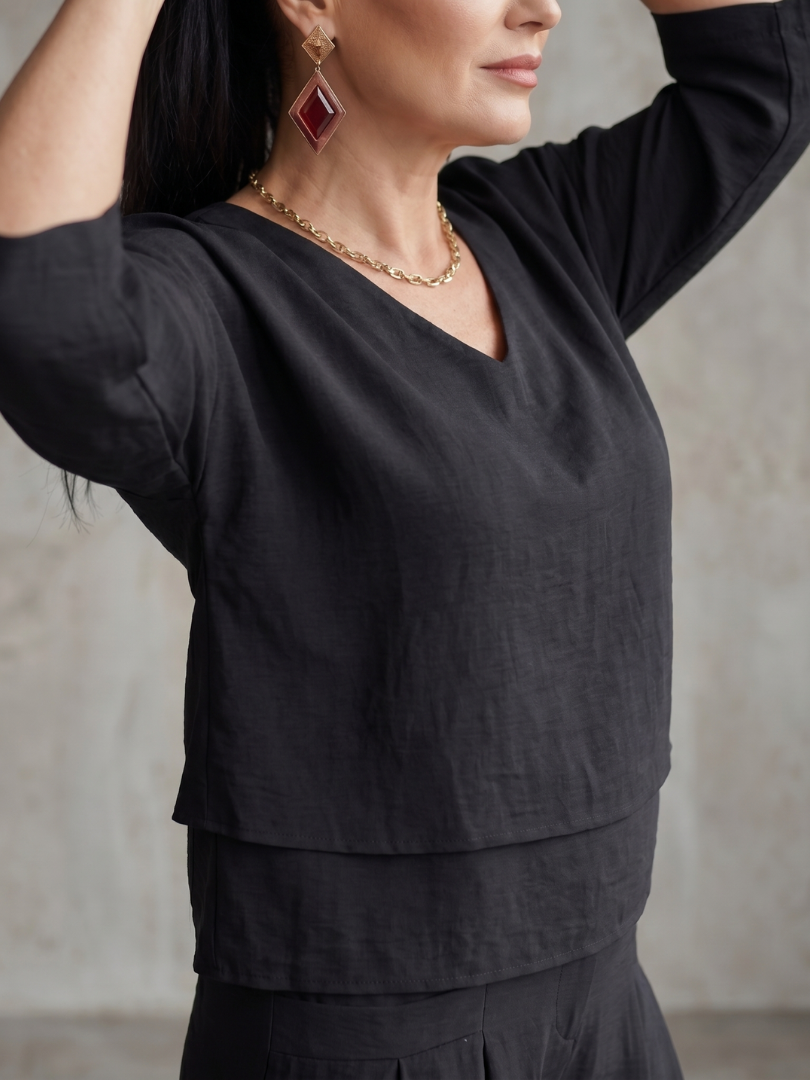 Ensemble femme à effet superposé avec pantalon large