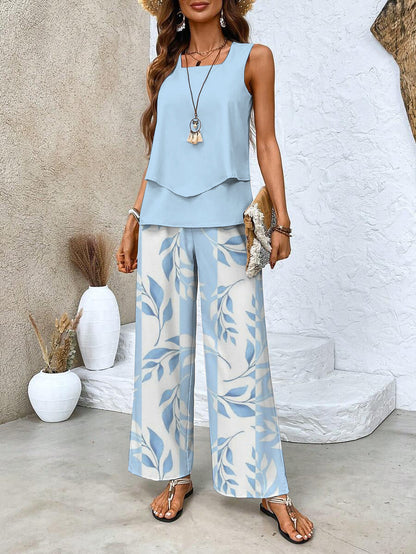 Ensemble femme élégant à motif floral avec pantalon confortable
