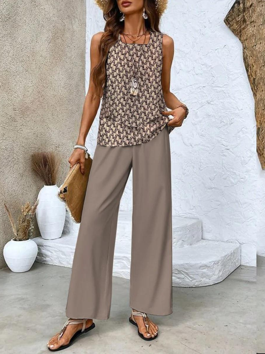 Ensemble femme élégant à motif floral avec pantalon confortable