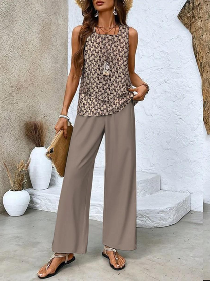 Ensemble femme élégant à motif floral avec pantalon confortable