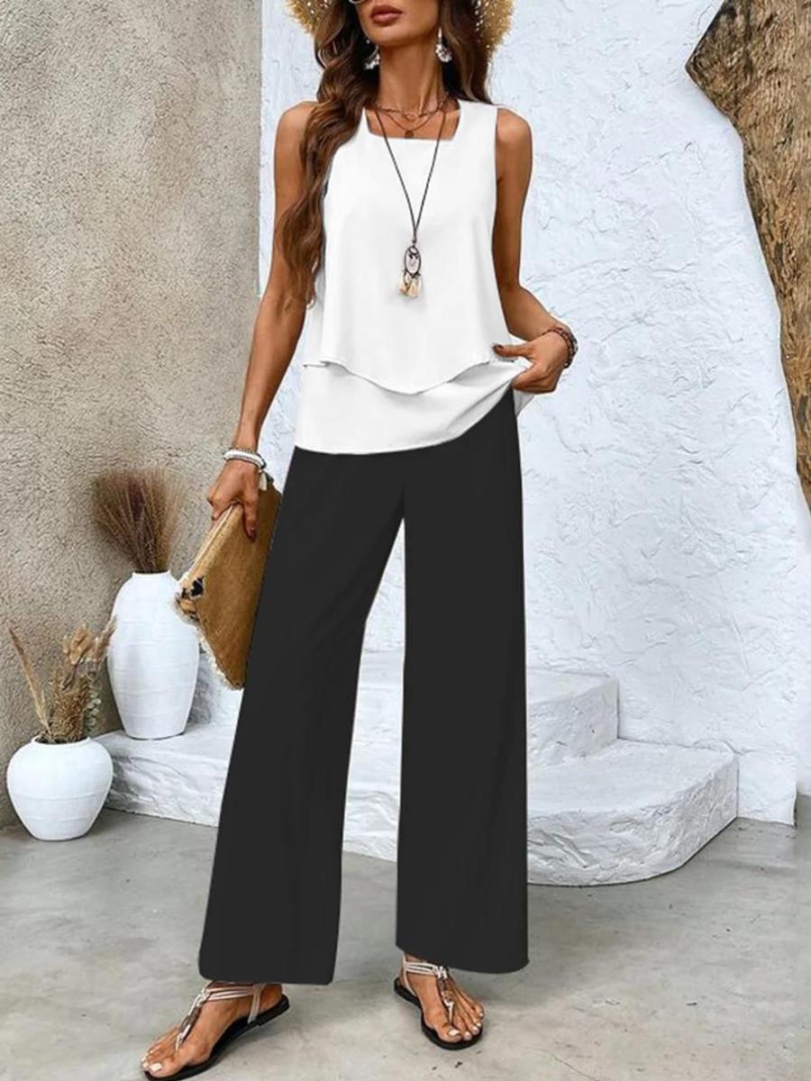 Ensemble femme élégant à motif floral avec pantalon confortable