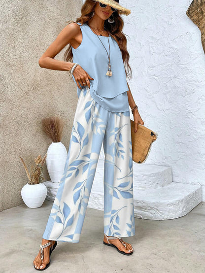 Ensemble femme élégant à motif floral avec pantalon confortable