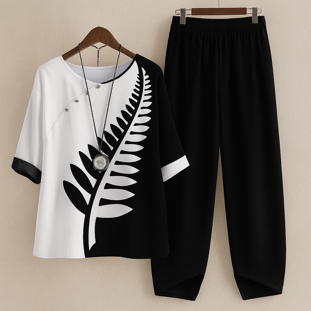 Ensemble pantalon en mélange de lin à imprimé fleuri