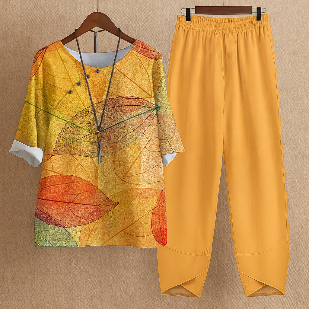Ensemble pantalon en mélange de lin à imprimé fleuri