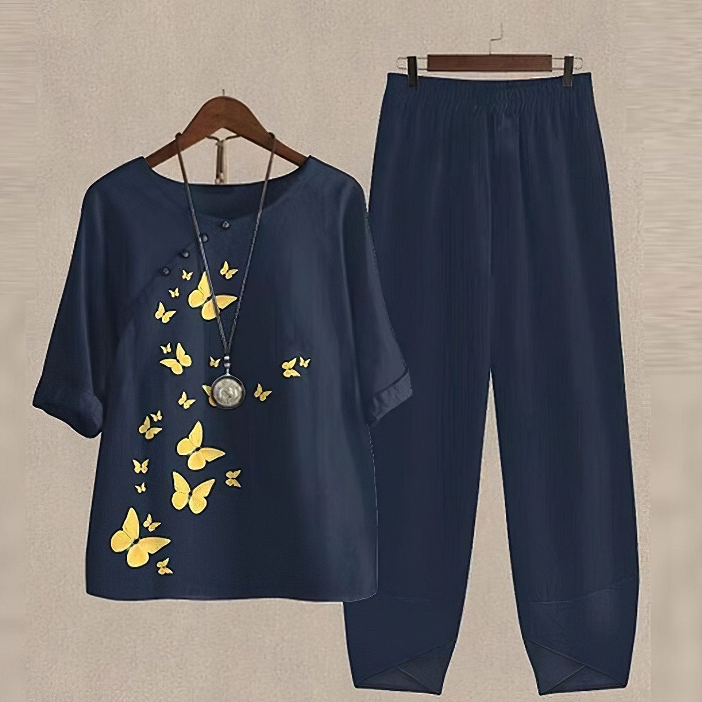 Ensemble pantalon en mélange de lin à imprimé fleuri