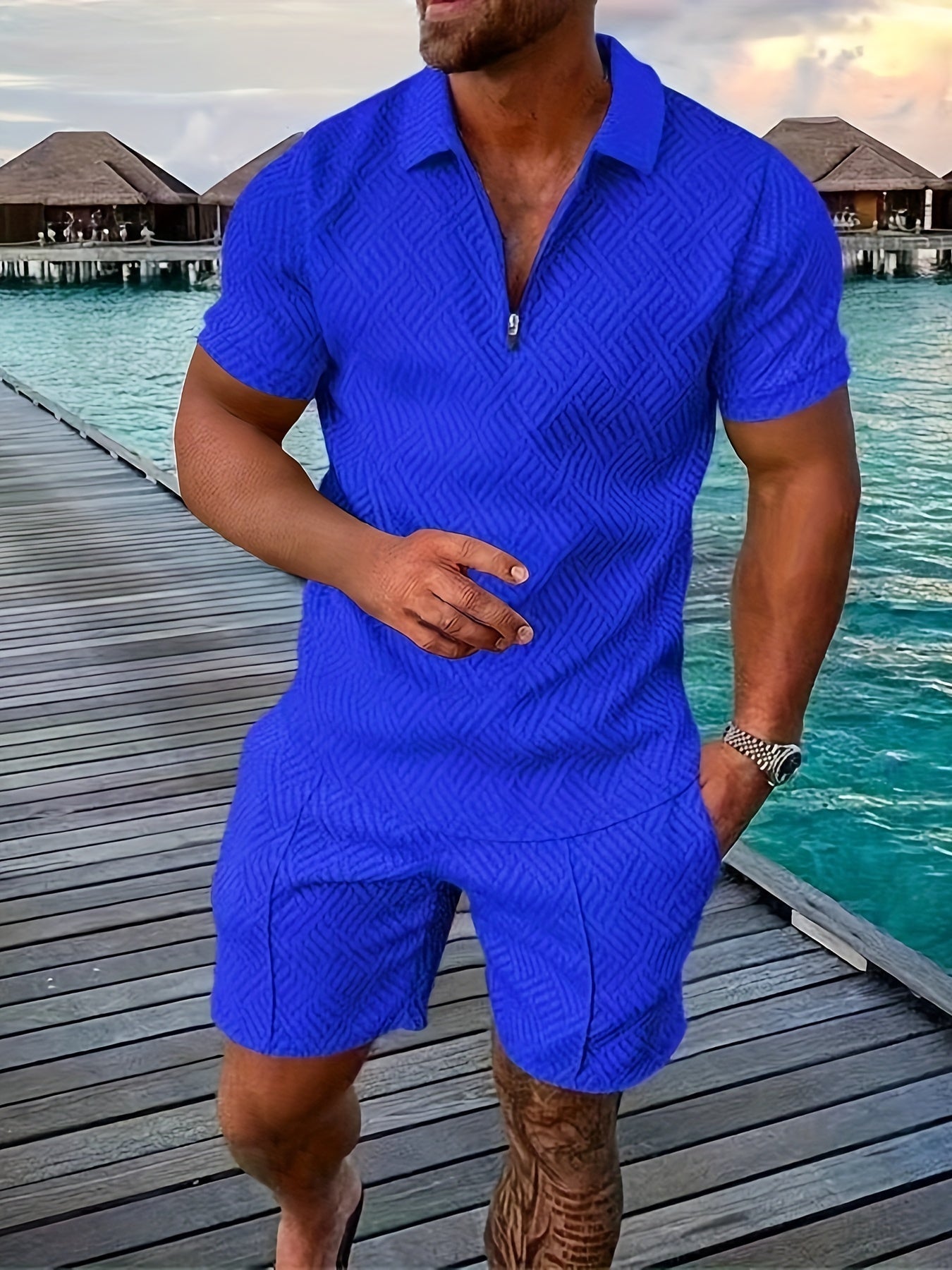 Ensemble polo 1/4 zip texturé pour homme