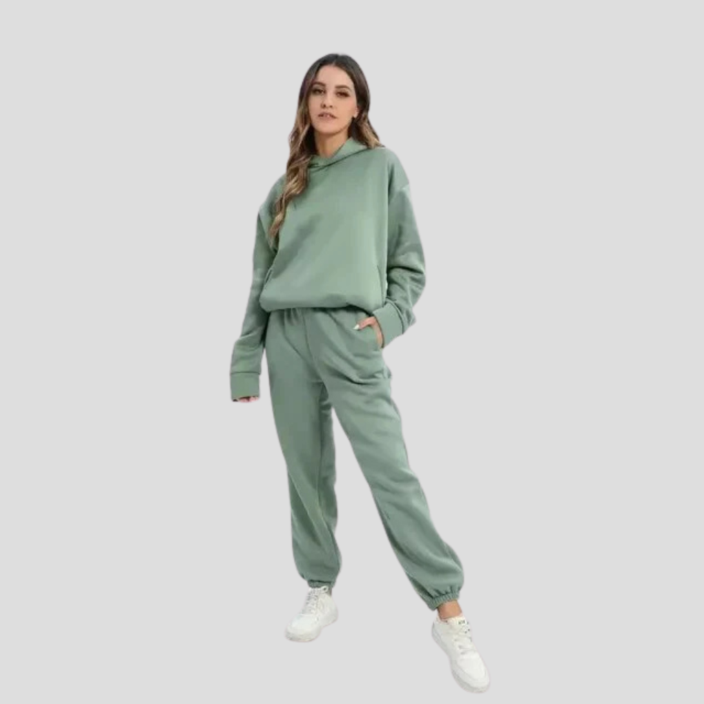 Ensemble sweat à capuche et pantalon jogger femme – tenue d’intérieur d’hiver, coupe décontractée