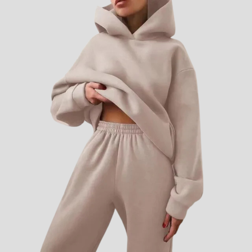 Ensemble sweat à capuche et pantalon jogger femme – tenue d’intérieur d’hiver, coupe décontractée