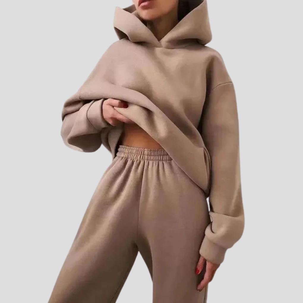Ensemble sweat à capuche et pantalon jogger femme – tenue d’intérieur d’hiver, coupe décontractée