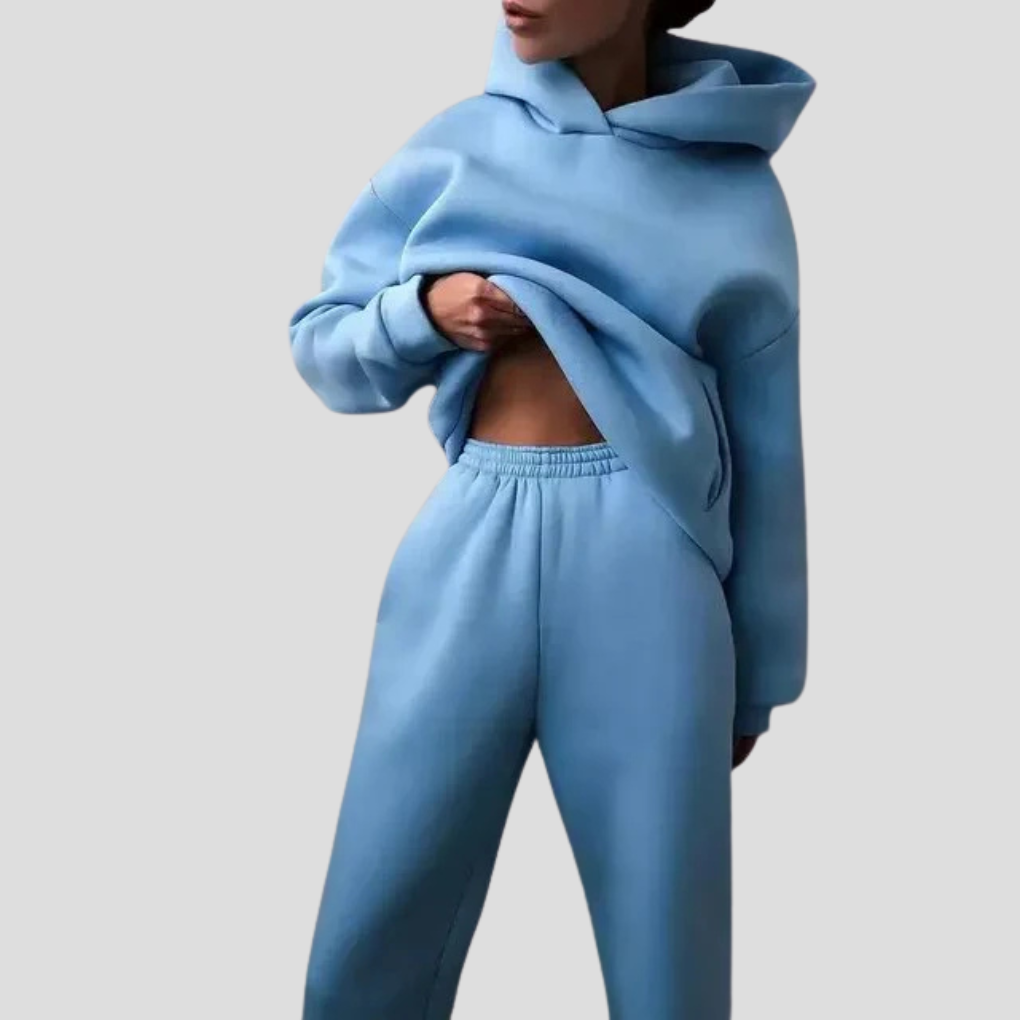 Ensemble sweat à capuche et pantalon jogger femme – tenue d’intérieur d’hiver, coupe décontractée
