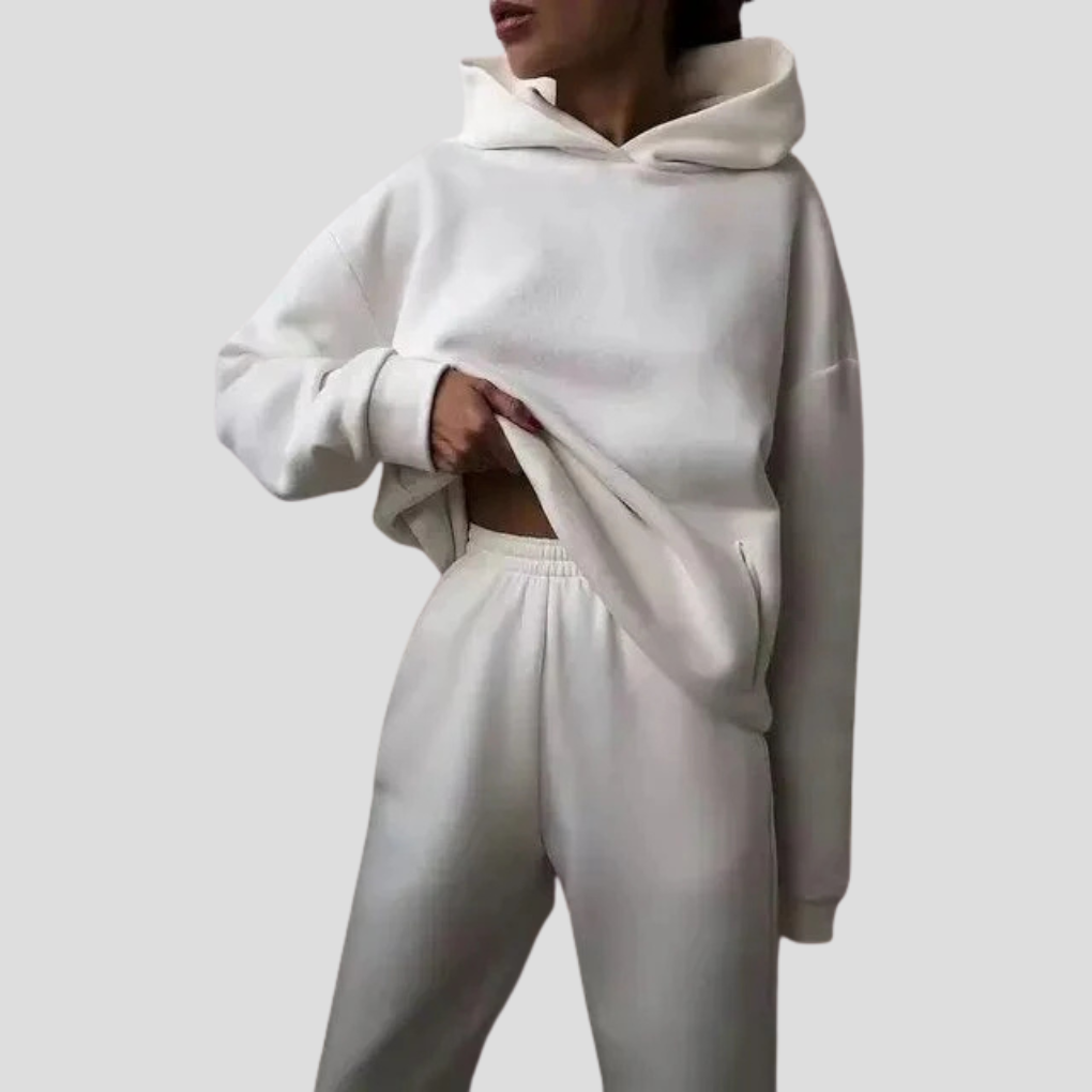 Ensemble sweat à capuche et pantalon jogger femme – tenue d’intérieur d’hiver, coupe décontractée