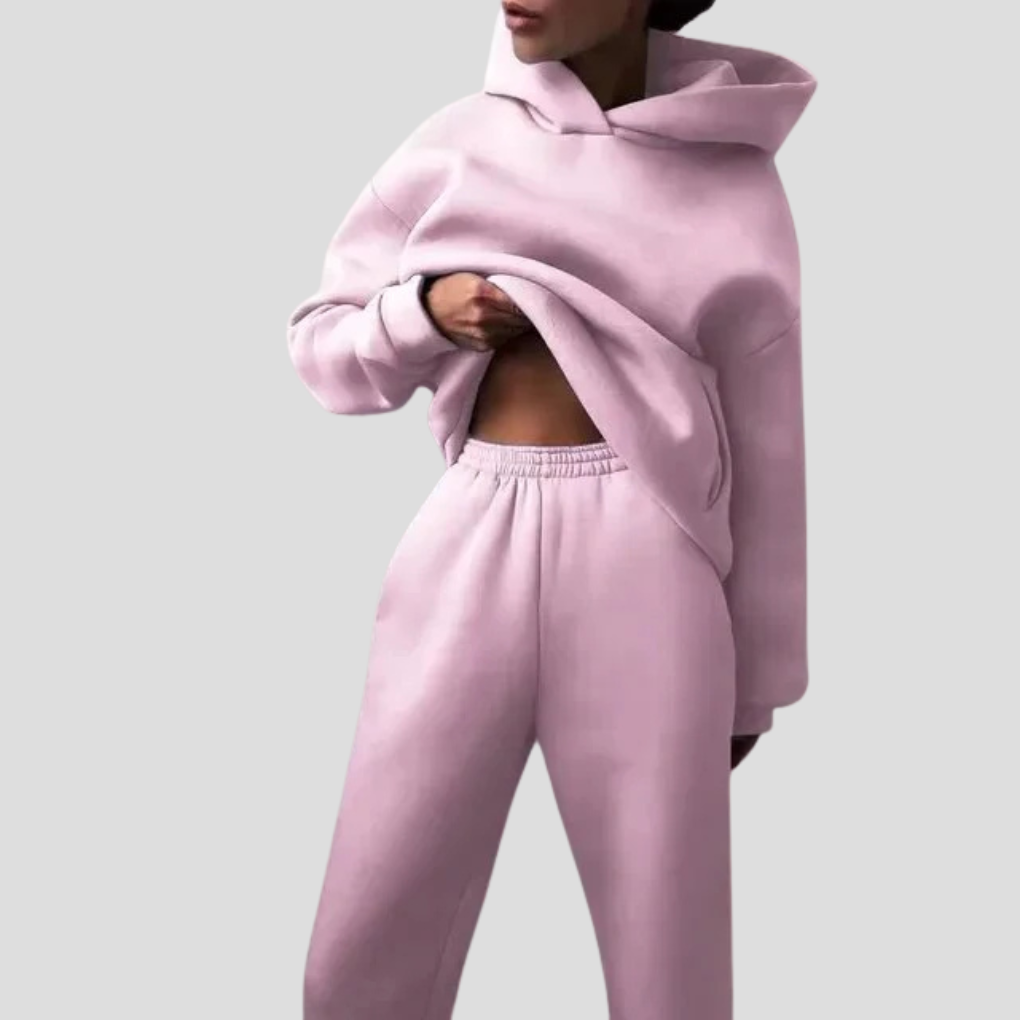 Ensemble sweat à capuche et pantalon jogger femme – tenue d’intérieur d’hiver, coupe décontractée