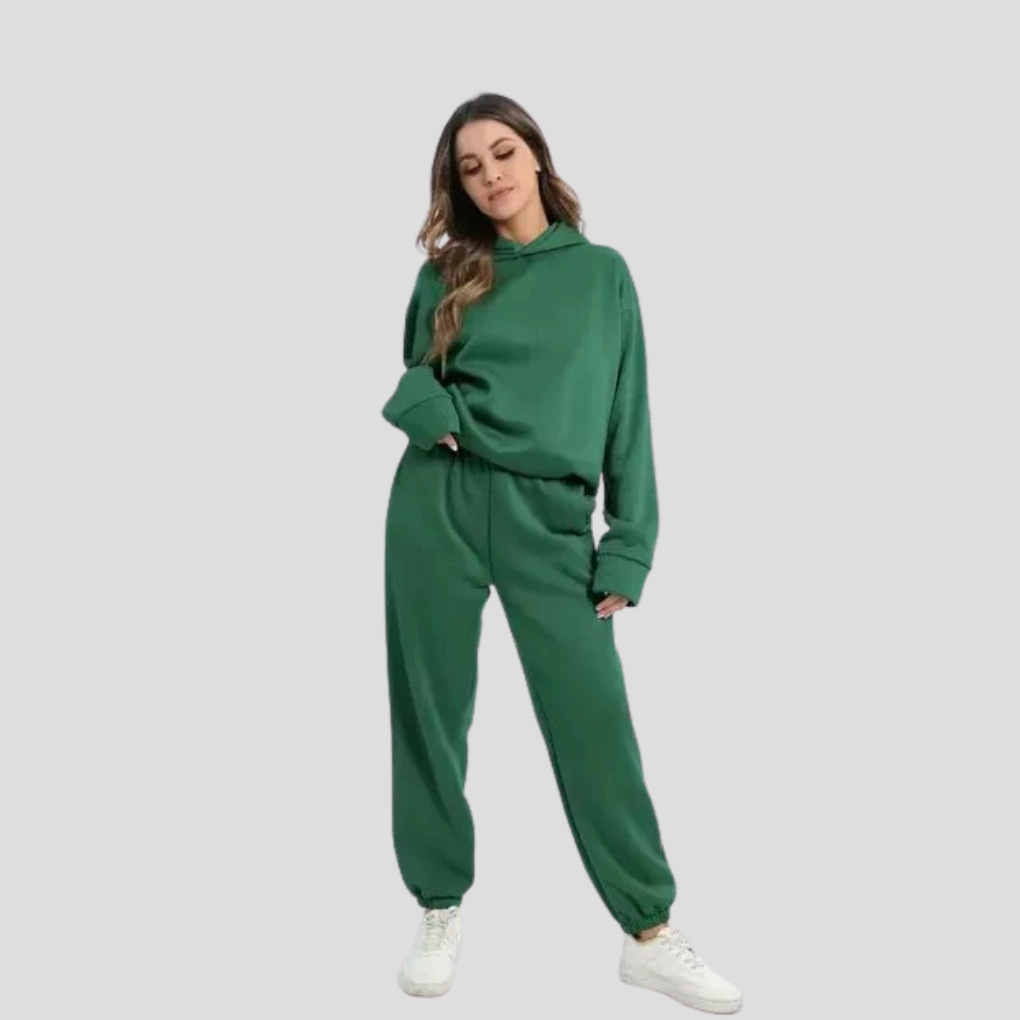 Ensemble sweat à capuche et pantalon jogger femme – tenue d’intérieur d’hiver, coupe décontractée