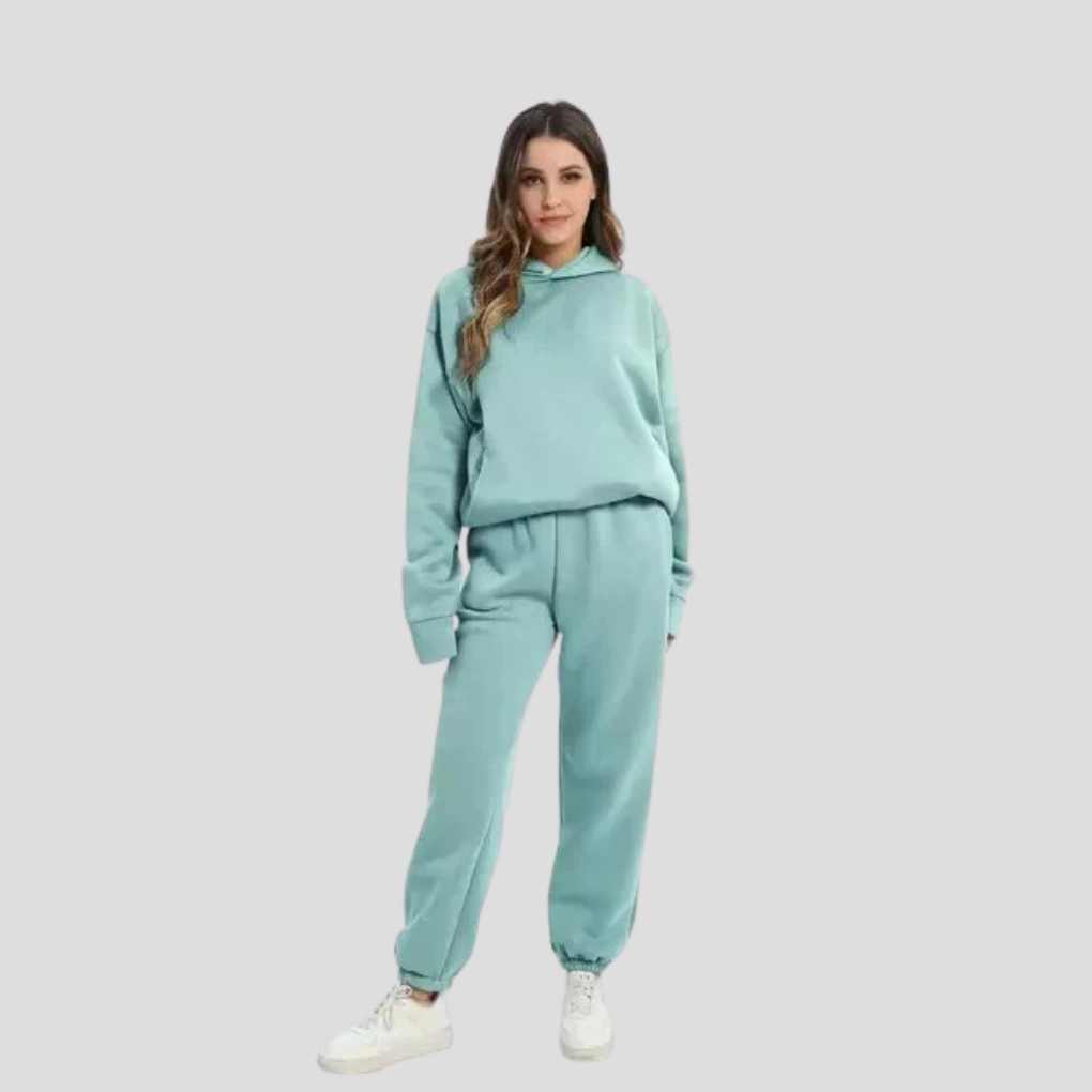 Ensemble sweat à capuche et pantalon jogger femme – tenue d’intérieur d’hiver, coupe décontractée