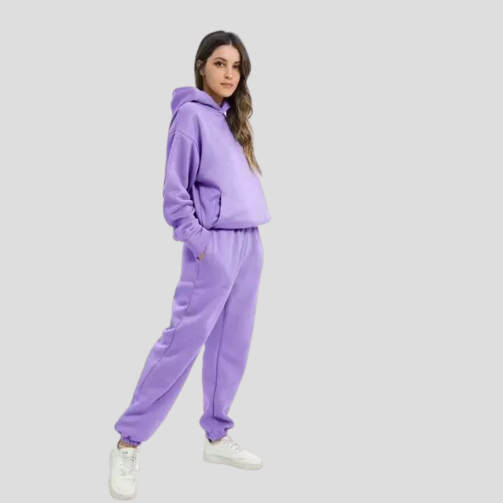 Ensemble sweat à capuche et pantalon jogger femme – tenue d’intérieur d’hiver, coupe décontractée