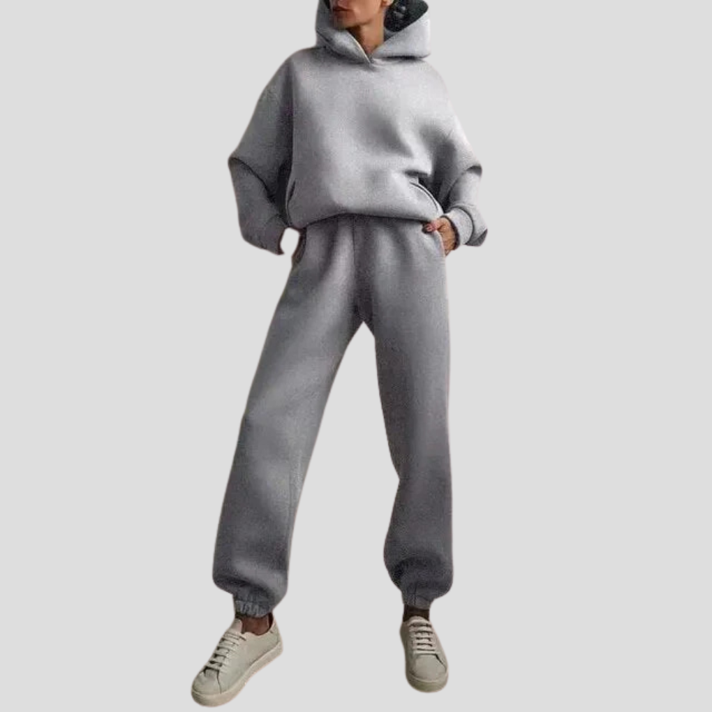 Ensemble sweat à capuche et pantalon jogger femme – tenue d’intérieur d’hiver, coupe décontractée