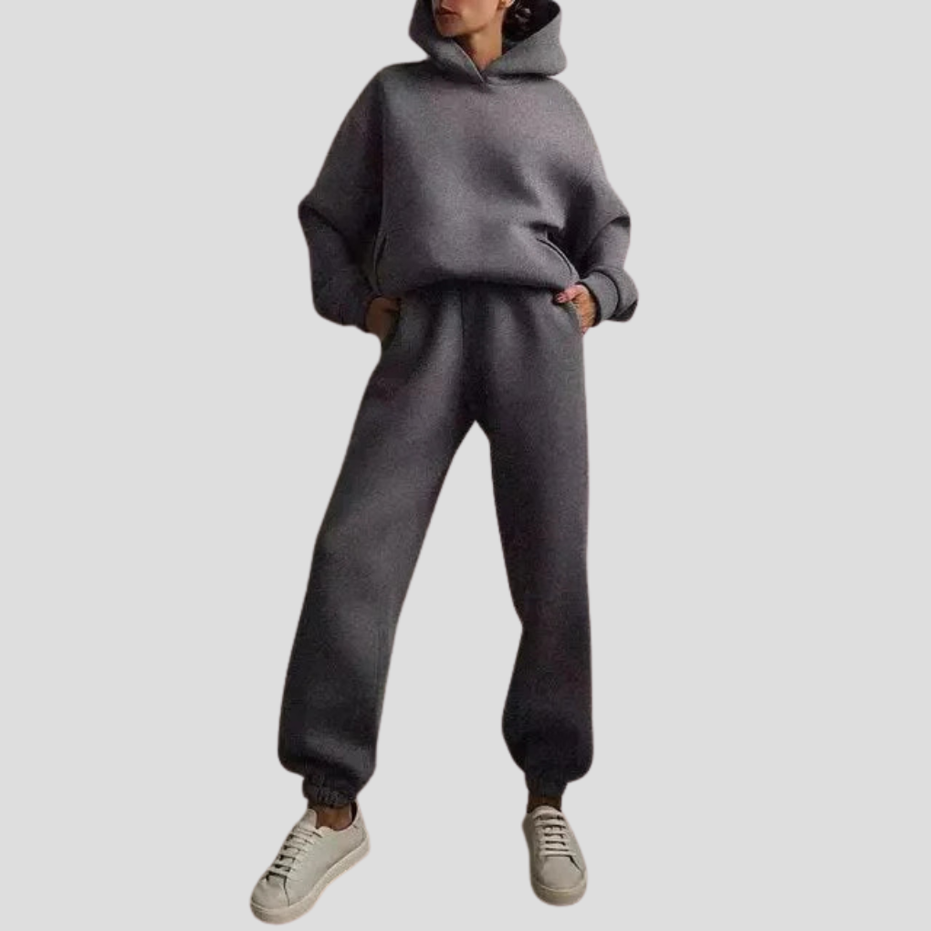 Ensemble sweat à capuche et pantalon jogger femme – tenue d’intérieur d’hiver, coupe décontractée
