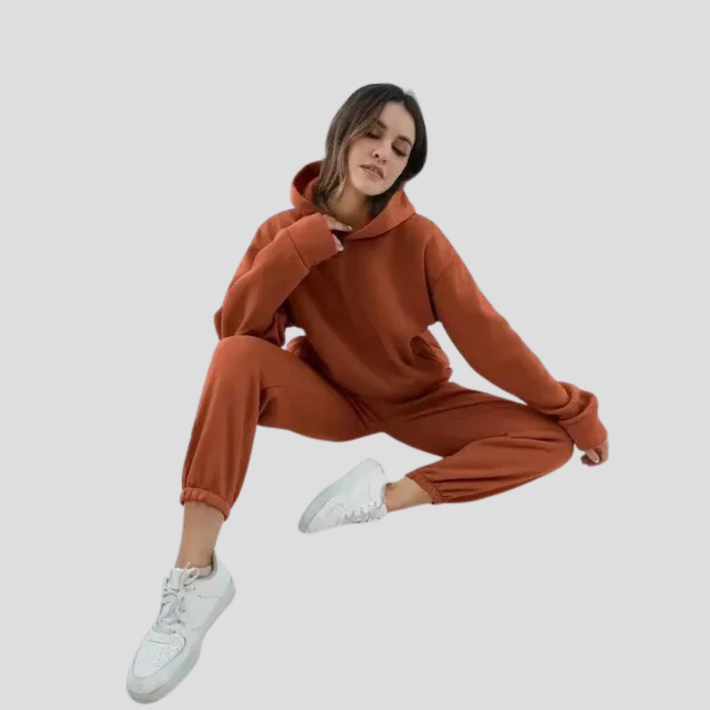 Ensemble sweat à capuche et pantalon jogger femme – tenue d’intérieur d’hiver, coupe décontractée