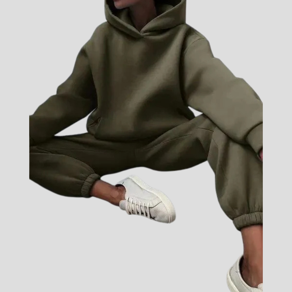 Ensemble sweat à capuche et pantalon jogger femme – tenue d’intérieur d’hiver, coupe décontractée