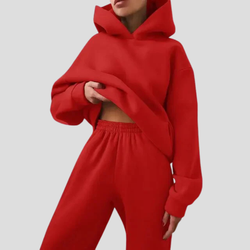 Ensemble sweat à capuche et pantalon jogger femme – tenue d’intérieur d’hiver, coupe décontractée