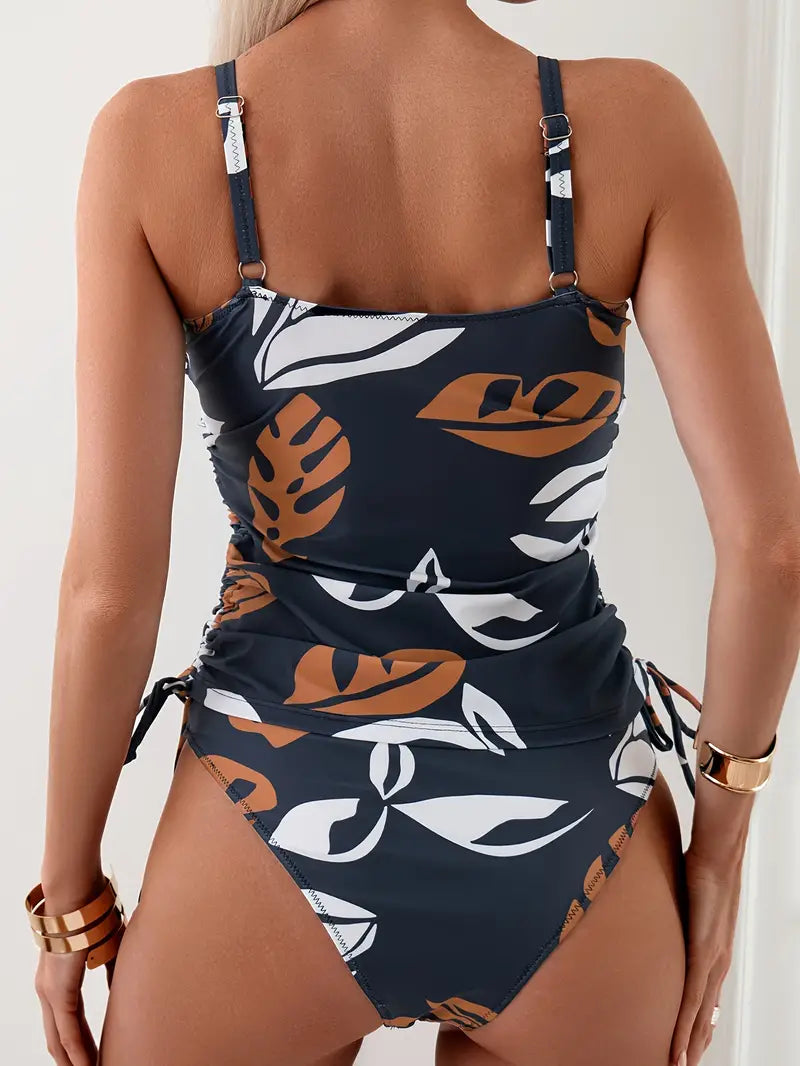 Ensemble tankini – motif tropical | culotte taille haute