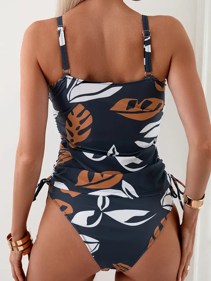 Ensemble tankini – motif tropical | culotte taille haute