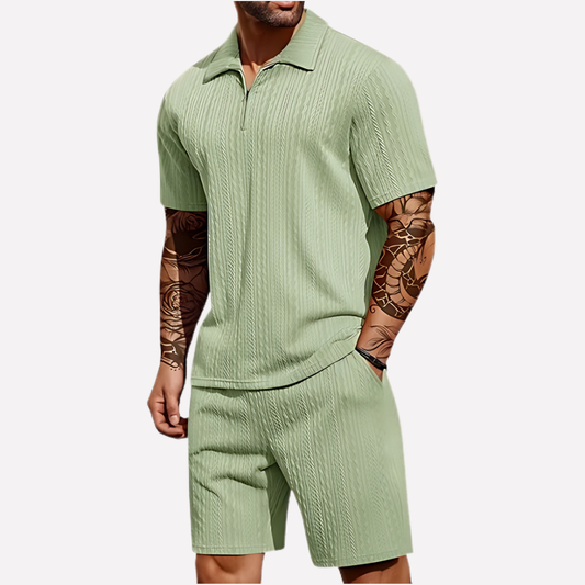 Ensemble texturé avec polo 1/4 zip et short