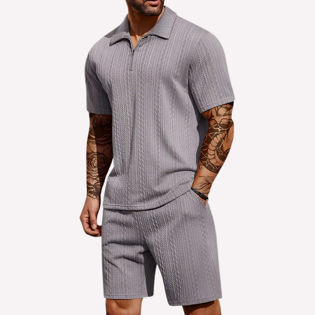 Ensemble texturé avec polo 1/4 zip et short