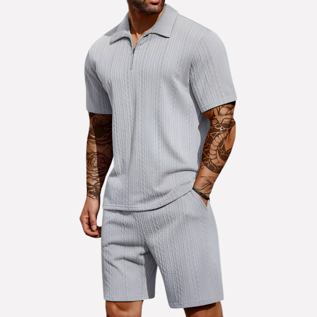 Ensemble texturé avec polo 1/4 zip et short