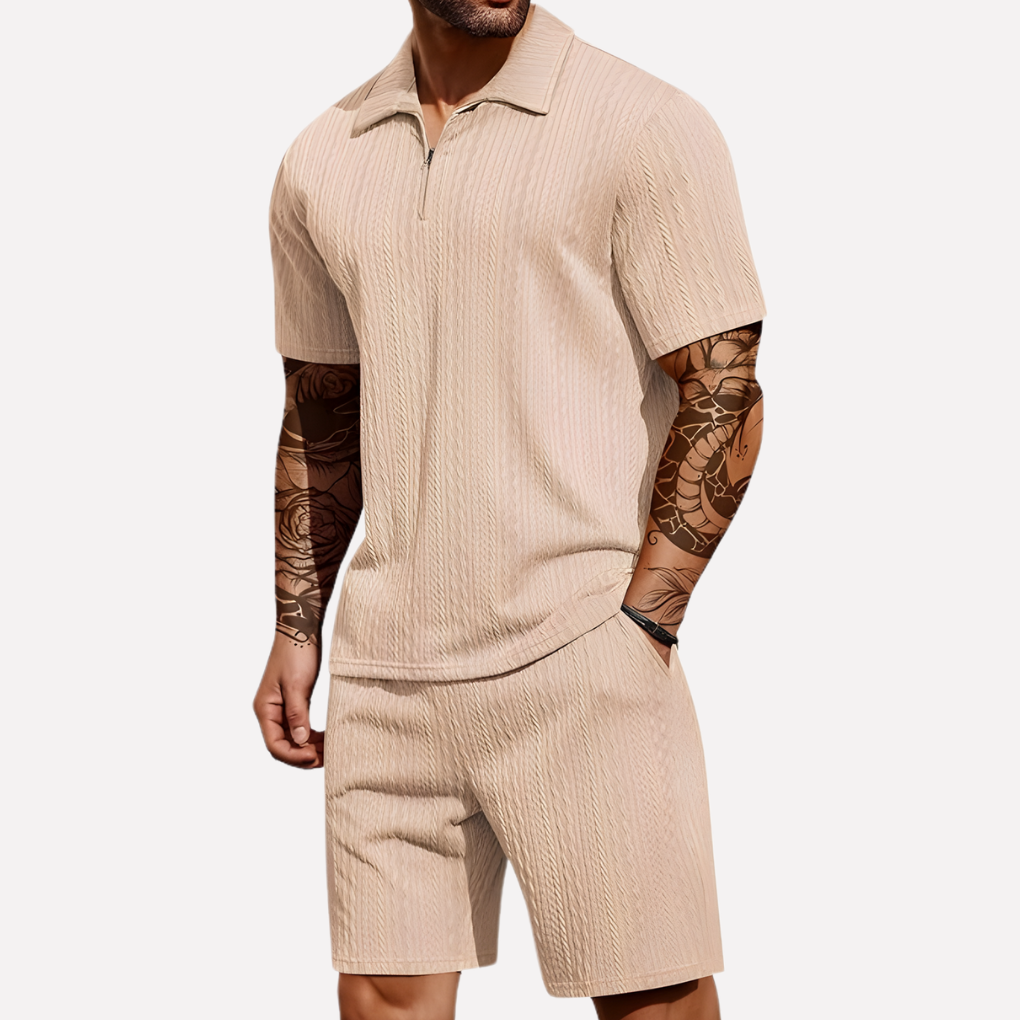 Ensemble texturé avec polo 1/4 zip et short