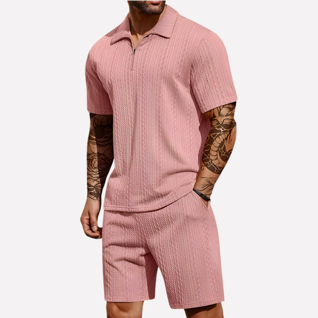 Ensemble texturé avec polo 1/4 zip et short