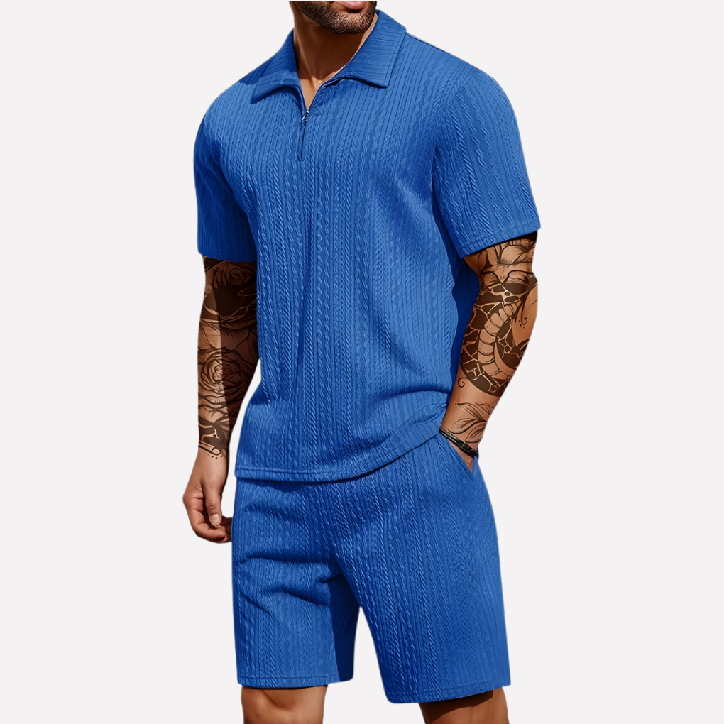 Ensemble texturé avec polo 1/4 zip et short