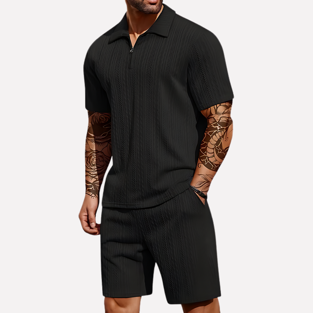 Ensemble texturé avec polo 1/4 zip et short