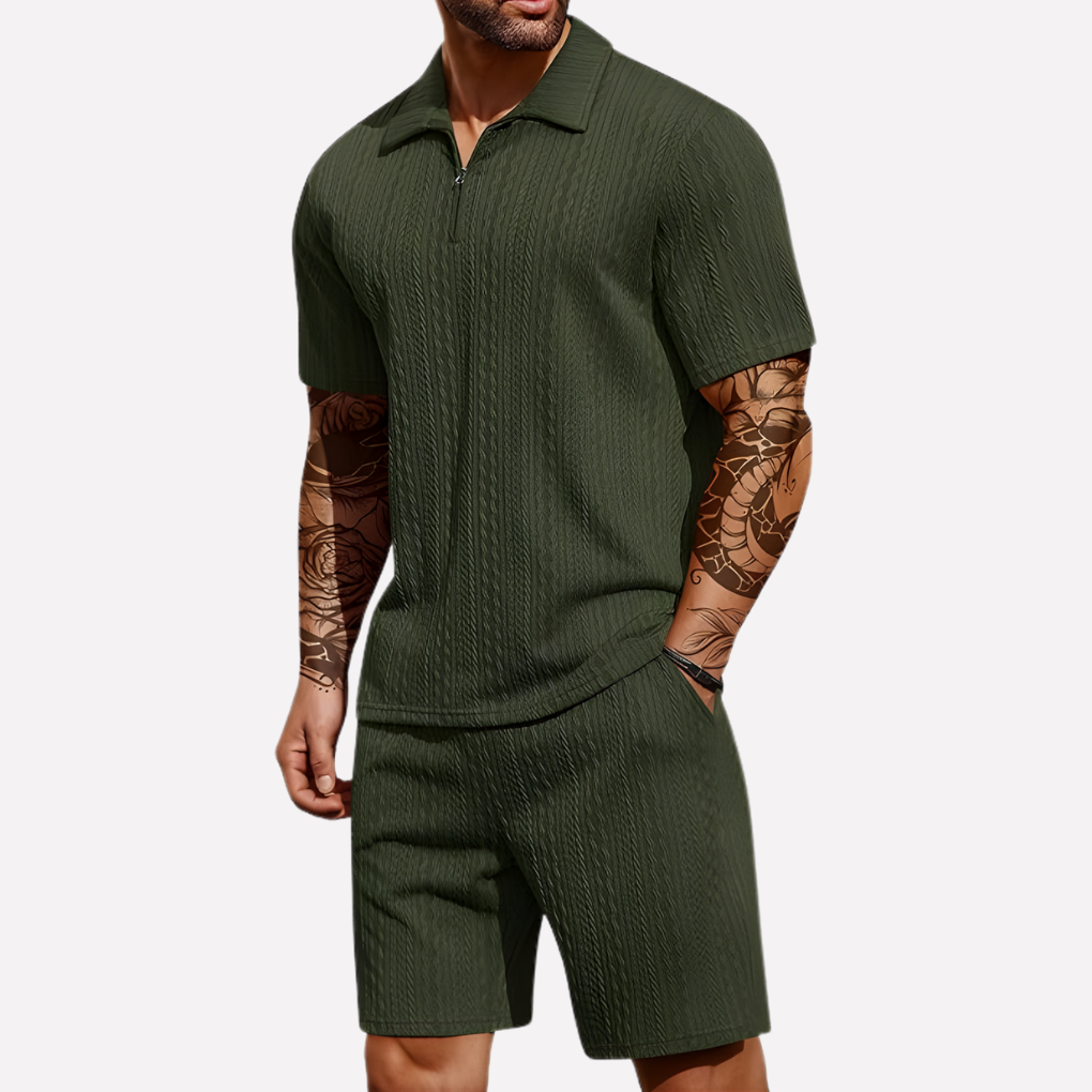 Ensemble texturé avec polo 1/4 zip et short