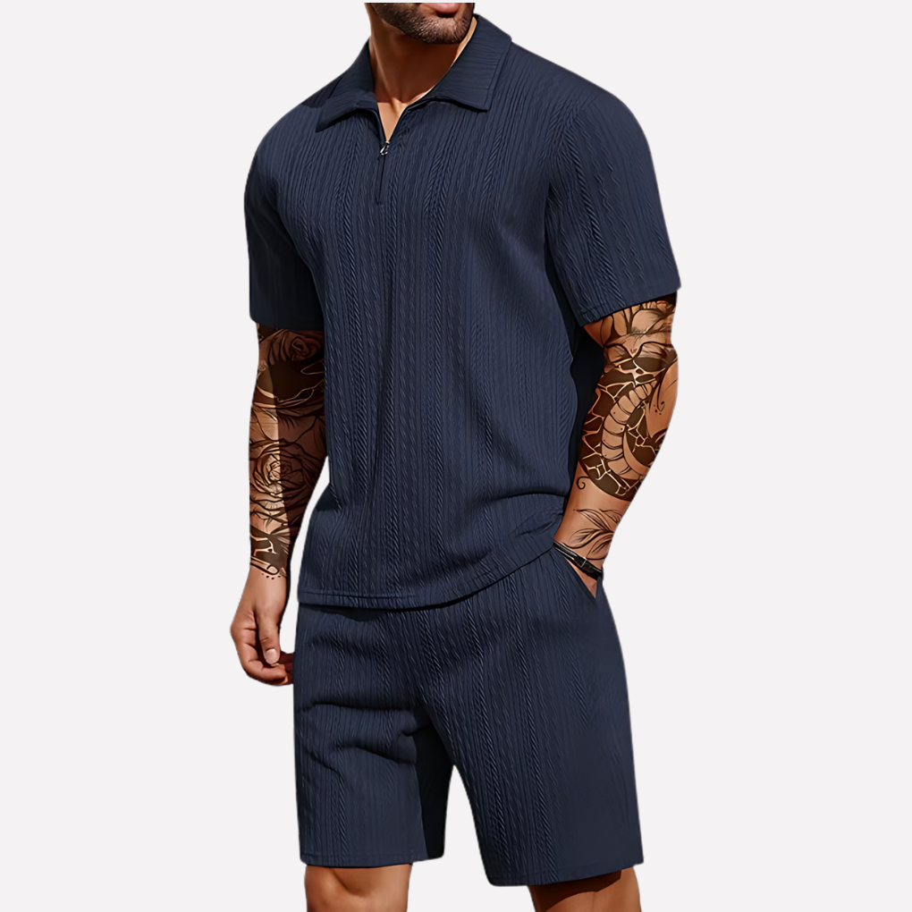 Ensemble texturé avec polo 1/4 zip et short
