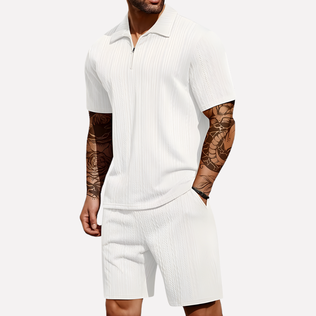 Ensemble texturé avec polo 1/4 zip et short