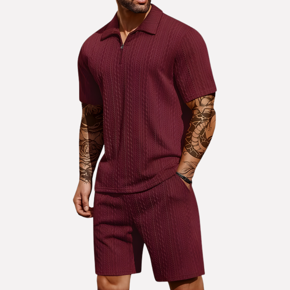 Ensemble texturé avec polo 1/4 zip et short