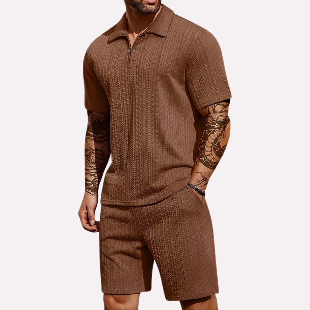 Ensemble texturé avec polo 1/4 zip et short