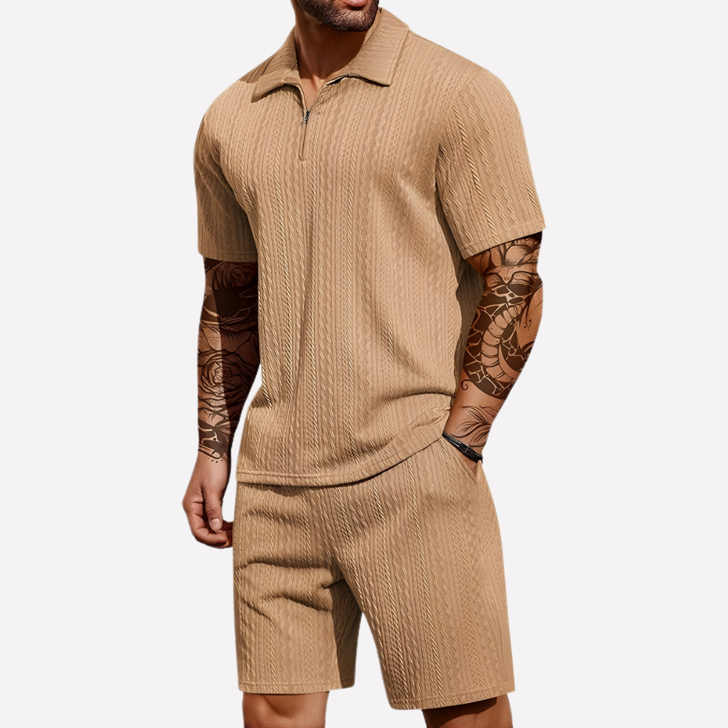 Ensemble texturé avec polo 1/4 zip et short