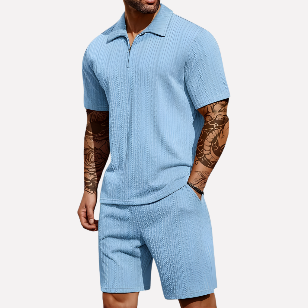 Ensemble texturé avec polo 1/4 zip et short