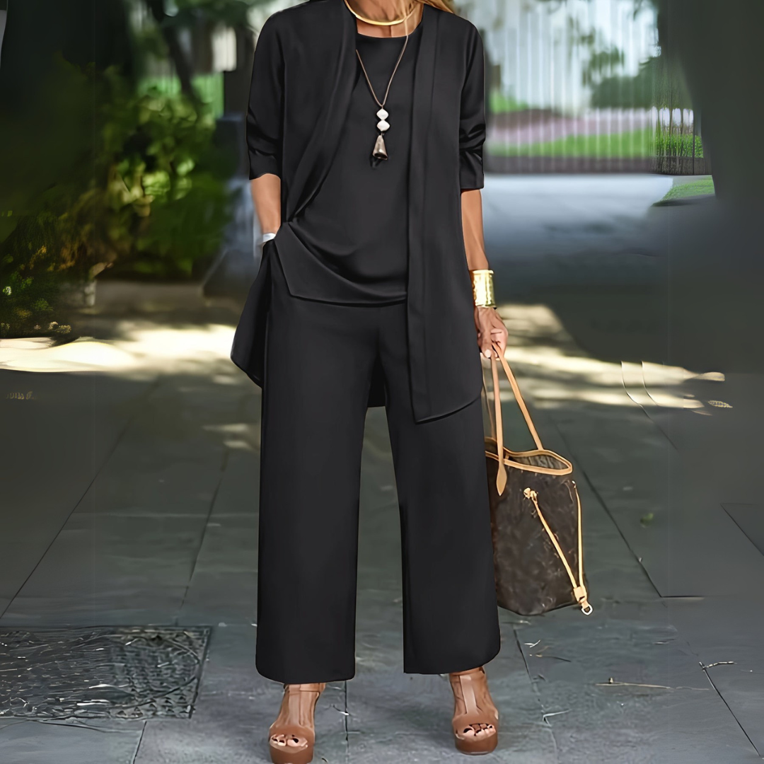 Ensemble trois pièces à pantalon large pour femme