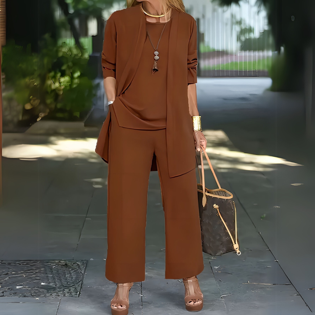 Ensemble trois pièces à pantalon large pour femme