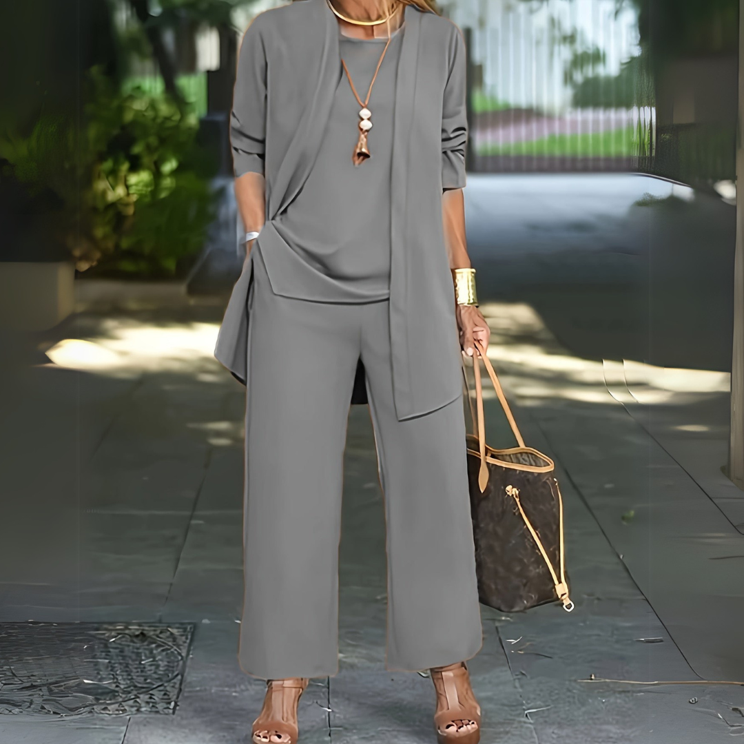 Ensemble trois pièces à pantalon large pour femme