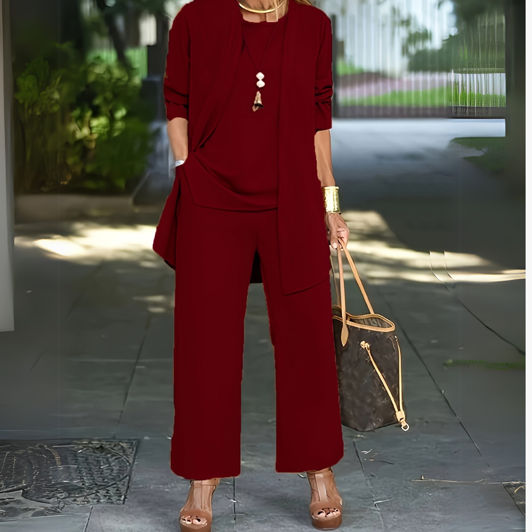 Ensemble trois pièces à pantalon large pour femme