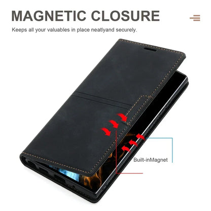 Étui portefeuille en cuir à rabat magnétique avec fonction de protection
