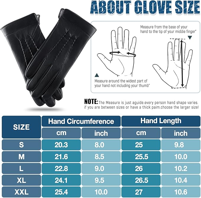 Gants d'hiver en cuir pour écran tactile