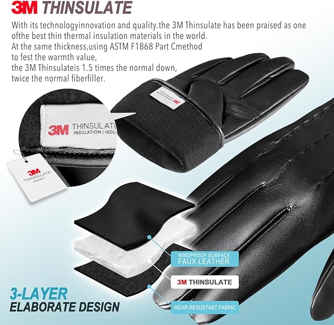 Gants d'hiver en cuir pour écran tactile