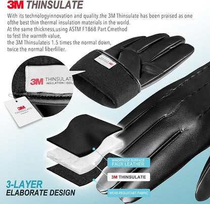 Gants d'hiver en cuir pour écran tactile